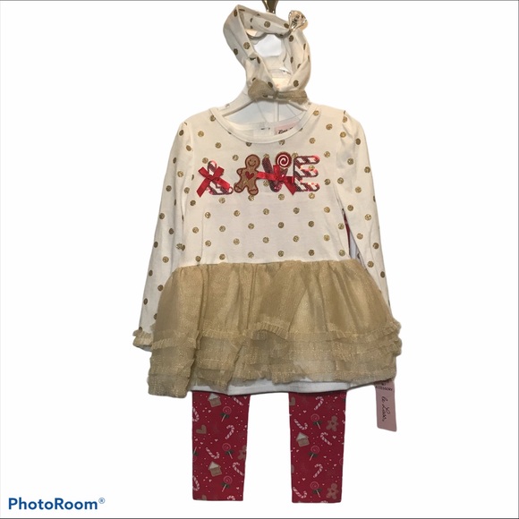 Little Lass Toddler Gold n Red Christmas outfit-4T